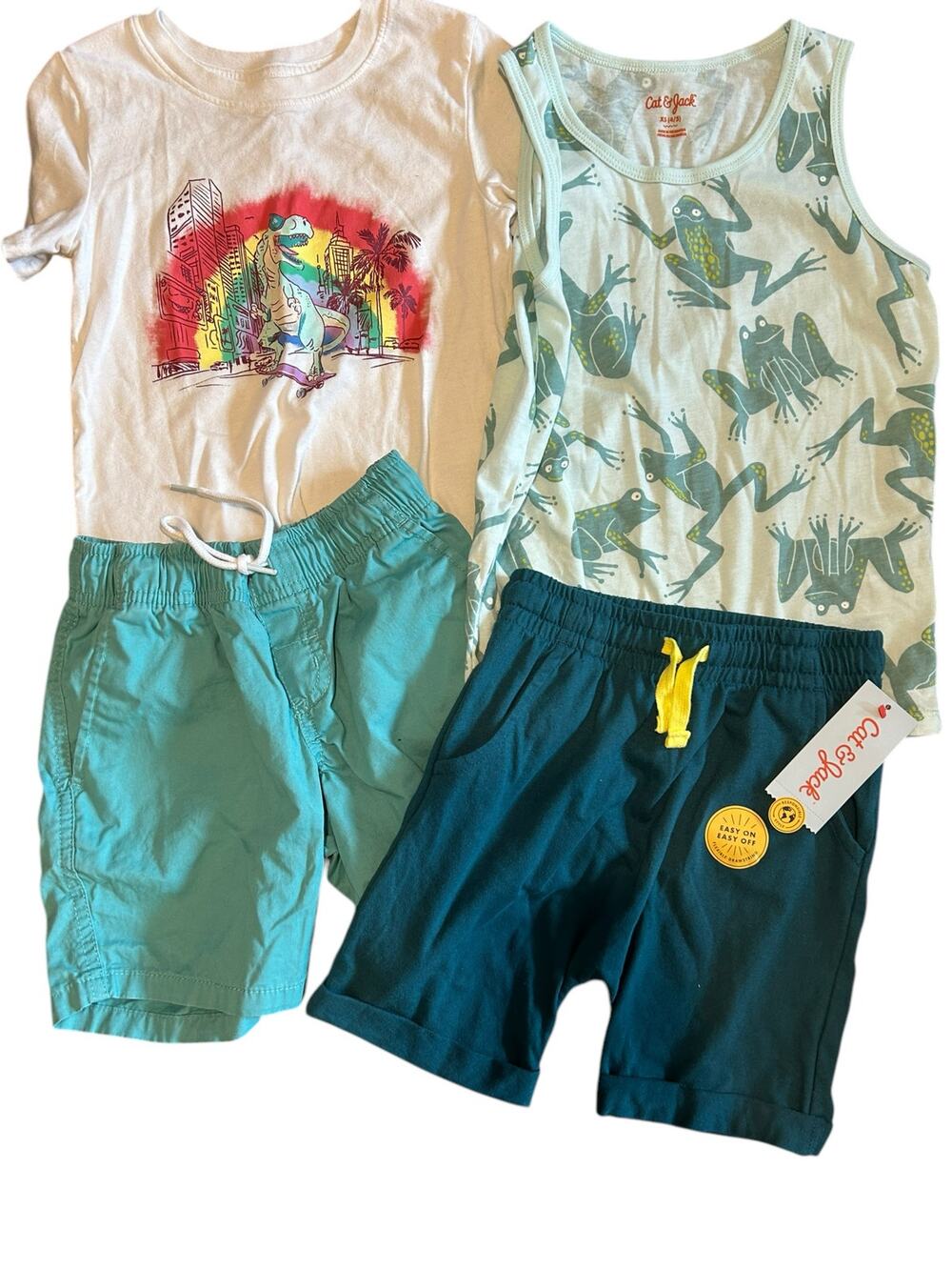 Cat & Jack dinasour shirt frog tank green shorts bundle size 4